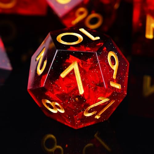 DND Dice Set, 7 Pcs Sharp Edge D&D Dice Polyhedral Resin Dice for Dungeons and Dragons RPG MTG Role Playing Table Games - color: Red-1
