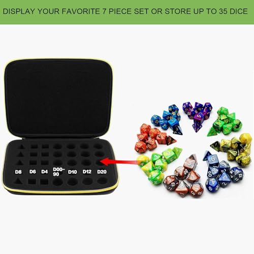 Dice Storage Case, Dice Case Box Tray for DND Dice Set, for D&D Dungeons and Dragons 7-Die Polyhedral Dice, for RPG for MTG Role Playing Table Games, Display for D and D Accessories - Box Only | Hard shell dice case holds 5 polyhedral sets with plush foam
