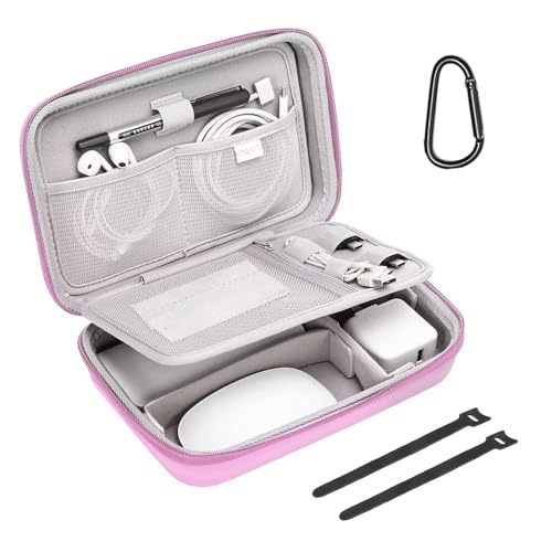 MOSISO Electronic Organizer Travel Case Compatible with MacBook Power Adapter, Compatible with Magic Mouse & Pencil, SD Card, USB Flash Disk with 4 Modular Insert & 2 Cable Tie & Snap Hook, Pink - color: Pink