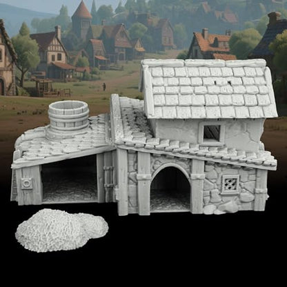 AUSPDICE Tabletop RPG Terrain, 25mm Medieval Village Fantasy Building | 1:64 Unpainted Gable Roof Residence, DND Terrain for Dungeons and Dragons, TTRPG Campaigns, Wargame Map Props-AF1124F - color: Af1124f Medieval Village F