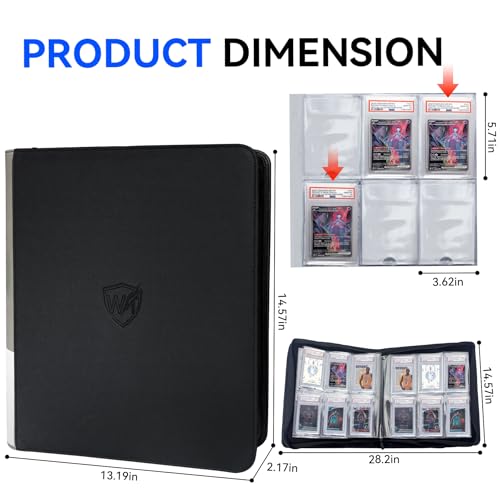 Graded Card Binder, Holds 60 PSA Slabs, 6 Pocket Slab Binder for PSA CGC CSG Slabs, Premium Ringless Zipper Card Collection Album,gray-black - color: Graded Card Binder-40 Pockets, size: 6 Pocket