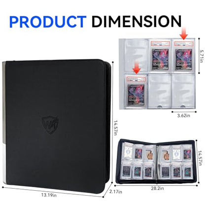 Graded Card Binder, Holds 60 PSA Slabs, 6 Pocket Slab Binder for PSA CGC CSG Slabs, Premium Ringless Zipper Card Collection Album,gray-black - color: Graded Card Binder-40 Pockets, size: 6 Pocket