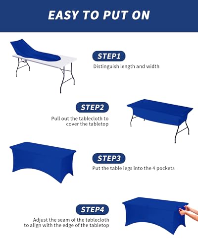 Fixwal Royal Blue Stretch Table Cloth Rectangle 2 Pack 6Ft, Spandex Fitted Table Covers Washable for Party, Trade Show, Banquet, Wedding, Buffet - color: Royal Blue, size: 6 Ft