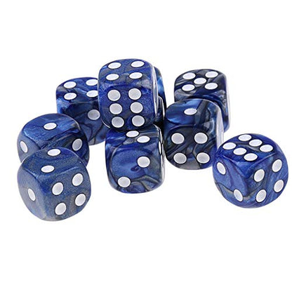 10PCS Polyhedral Dice D6 Dice 16mm Acrylic Dice Game Dice for RPG MTG DND Table Games (Blue Silver) - color: Blue Silver