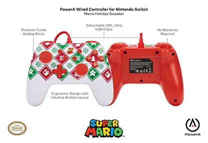 PowerA Wired Controller for Nintendo Switch - Mario Holiday Sweater, Nintendo Switch - OLED Model, Gamepad, Game controller, Wired controller, Officially licensed