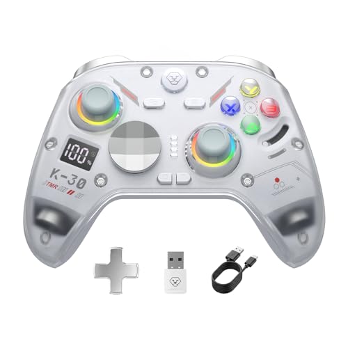 Aolion Gaming K30 TMR Wireless Gaming Controller for Switch 2/Switch/PC/iOS/Android, Zero Drift Joysticks, 1000Hz Polling Rate, Hall Effect Triggers, Swappable ABXY Buttons, RGB Lighting, Programmable Back Buttons - color: White