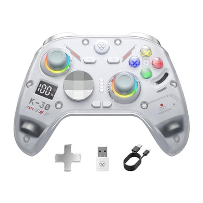 Aolion Gaming K30 TMR Wireless Gaming Controller for Switch 2/Switch/PC/iOS/Android, Zero Drift Joysticks, 1000Hz Polling Rate, Hall Effect Triggers, Swappable ABXY Buttons, RGB Lighting, Programmable Back Buttons - color: White