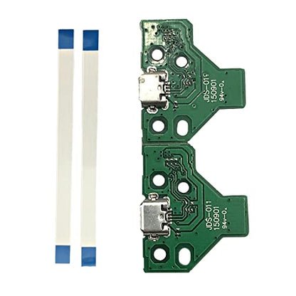 FainWan 2pcs J-D-S-011 Replacement Charging Port Assembly 12 Pin for PS4 DualShock 4, Micro USB Adaptor Charger Socket Board Connector Module for PlayStation DS4 Controller, Flex Cable