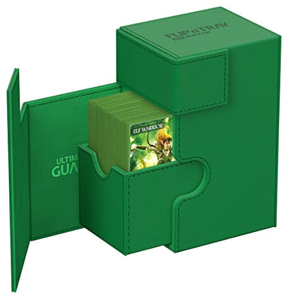 Ultimate Guard Flip'n'Tray 80+, Deck Case for 80 Double-Sleeved TCG Cards + Dice Tray, Green, Independent Magnetic Closure & Microfiber Inner Lining - color: Green, size: 80+