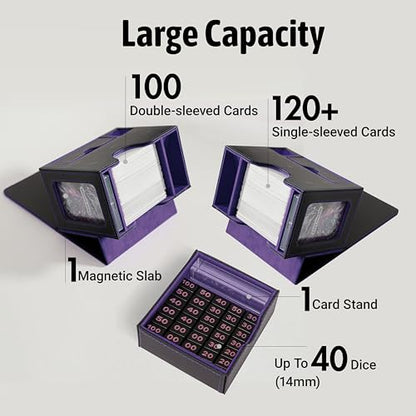 Commander Deck Box for MTG with Dice Tray - Card Deck Box Fits 100 Double-Sleeved Cards & 35PT Card Brick with Commander Display & Magnetic Holder for TCG/CCG Games-Black/Purple - color: Black Purple