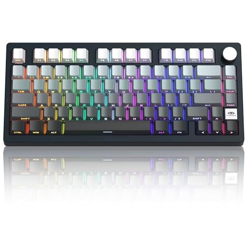 MageGee LIGHT75 Wireless Creamy Keyboard, Tri-Mode Bluetooth/2.4GHz/USB-C RGB Backlit, Gasket Hot Swappable Custom Gaming Keyboard for Win/Mac/PC, with Knob, Side Printed PBT Keycaps, Black - color: Black/Blue Whale Switch