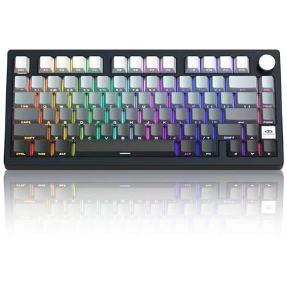 MageGee LIGHT75 Wireless Creamy Keyboard, Tri-Mode Bluetooth/2.4GHz/USB-C RGB Backlit, Gasket Hot Swappable Custom Gaming Keyboard for Win/Mac/PC, with Knob, Side Printed PBT Keycaps, Black - color: Black/Blue Whale Switch