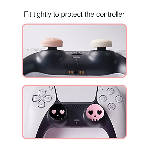 PERFECTSIGHT Cute Thumb Grip Caps for PS5/PS4 Controller, Halloween Silicone Analog Stick Caps for Xbox Series X/S, Thumbstick Grips Joystick Button Cover for Switch 2/ Switch Pro (Heart Skulls) - color: Black+Pink Skull