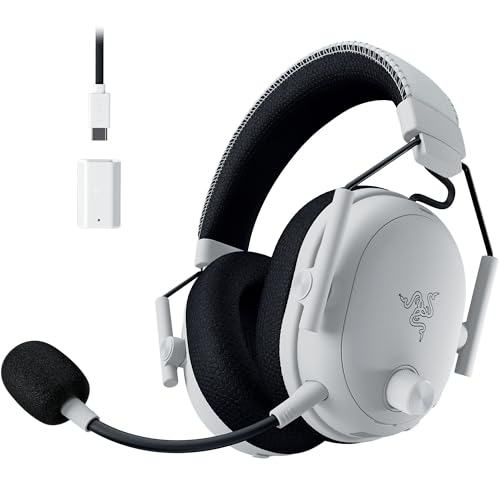 Razer BlackShark V3 Pro Wireless ANC Gaming Headset for PC, 2.4 GHz, White | Full Band Mic, 50mm Drivers, Bluetooth, USB, 3.5mm, Works with Mac, PS5, Nintendo Switch, Smartphone, 70 Hr Battery - color: White, style: PC