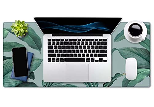 SSOIU Extended Gaming Mouse Pad - Non-Slip Water-Resistant Rubber Base Computer Keyboard Mouse Mat, 35.5 x 15.7-inch XX-Large Desk Mat, Ideal Partner for Work & Game, Foliage Tropical Leaves - color: Foliage Tropical Leaves