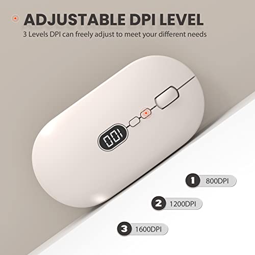MAGIC-REFINER X1 Wireless Computer Mouse with Battery Level Visible | 2.4G Portable, Ultra Slim USB Mouse, Silent Click, 1600 DPI for Win/Mac/PC/Laptop/Computer/Office/Travel - color: Ivory