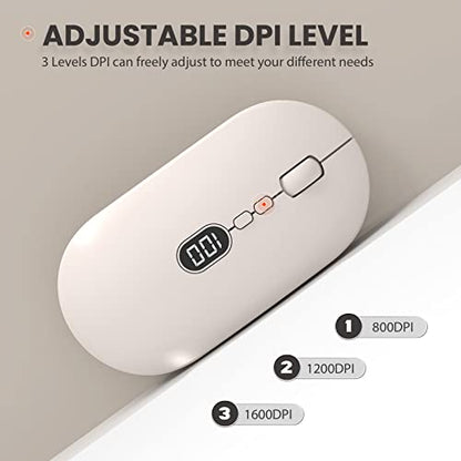 MAGIC-REFINER X1 Wireless Computer Mouse with Battery Level Visible | 2.4G Portable, Ultra Slim USB Mouse, Silent Click, 1600 DPI for Win/Mac/PC/Laptop/Computer/Office/Travel - color: Ivory