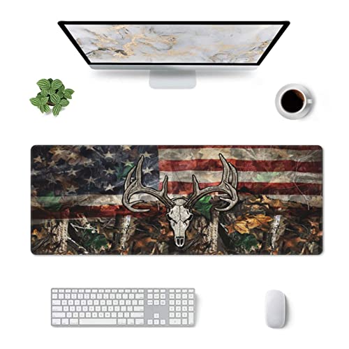 American Flag Mouse Pad XL Extended Desk Mat, Computer Mousepad | Camo Camouflage Skull Deer Non Slip Rubber, Base Stitched Edge, Gaming Pc Large Mice Pad 31.5 x 11.8 Inch - color: Black14