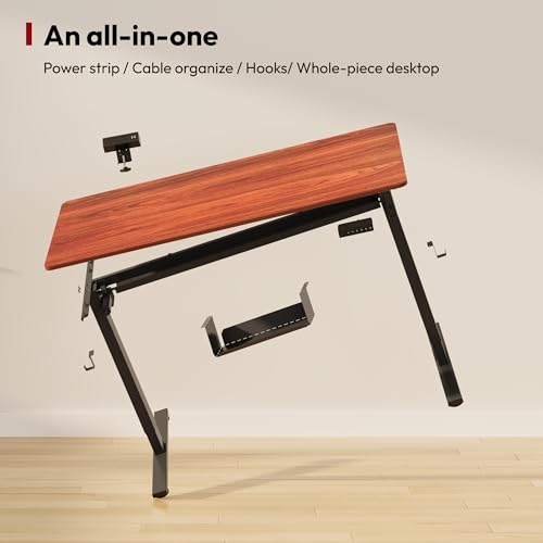 SANODESK Electric Standing Desk with Desk Clamp Power Strip 48"x 24" Whole-Piece Desktop Height Adjustable Stand Up Desk with Cable Management Sit Stand Home Office Desk Black Frame/Mahogany Top - color: Black Frame+mahogany Top, size: 48"x24"
