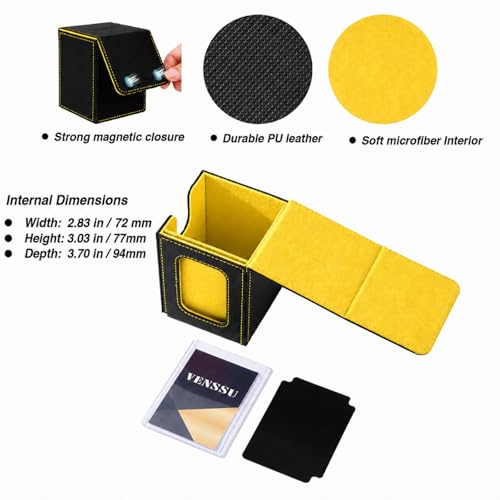 Venssu MTG Deck Box for Commander Display,Card Deck Box Fits 100 Double Sleeved Cards,TCG with 2 Dividers and 1 Toploader (Black and Yellow) - color: Black and Yellow