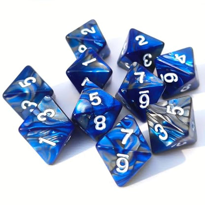 10 PCS D8 8 Sided Dice Set, Polyhedral Number Game Dice for DND RPG MTG Board Game Party Tabletop Accessories (Blue+Black) - color: Blue+black