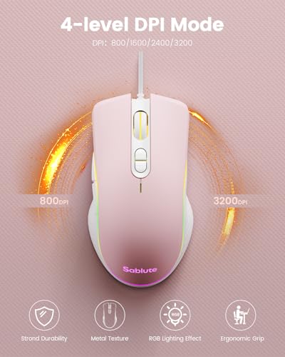 SABLUTE Gaming Keyboard and Mouse, Quiet Membrane with RGB Backlit - Pink | PC Gaming Keyboard with Multimedia Knob, Anti-Ghosting, Ergonomic Wrist Rest & 3200 DPI Mouse for Gamer/Office - color: Pink-White