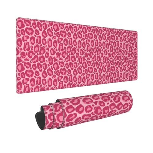 Pink Leopard Print XL Large Mouse Pad with Stitched Edges Long Non-Slip Rubber Base Mousepad Laptop Keyboard Mat Desk Pad for Office Home Desk Decor, 31.5" X 11.8" - color: Leopard (Pink), size: 31.5L x 11.8W inches