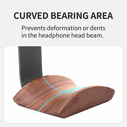Walnut Wood Headphone Wall Mount, Wide Curved Headband Support (1 Pack) | Elegant Headphone Display, Protects Headbands from Creases, Aluminum Bracket, Adhesive or Screw Mount, Fits Gaming Headsets - color: Walnut Wood