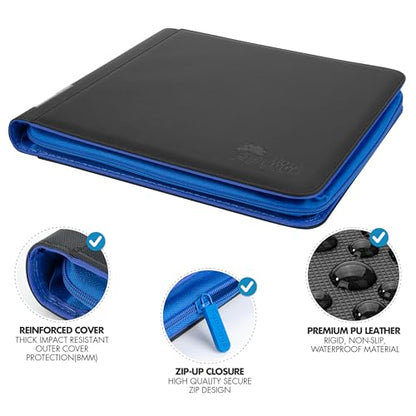 FunGuys Graded Card Binder, 60 PSA Slab Holder, 6 Pocket Graded Card Storage, Slab Binder, PSA Card Graded Display Case Album, Zipper, MTG Card Collection Binder - color: Black and Blue