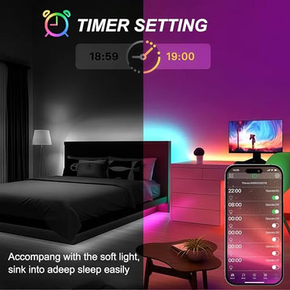 NBBUFF 49.2 ft Smart RGB LED Strip Lights，Control via App or Remote，Features Music Sync and Timer Functions，Perfect for Creating Ambiance in Bedrooms, Living Rooms, Christmas Parties, Home Decor - size: 49.2FT