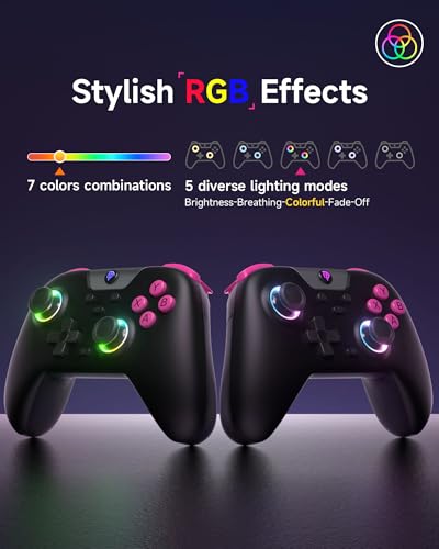 EasySMX Wireless Controller for PC/iPhone/Android/Switch & Steam Deck- Bluetooth Game Controller Gamepad with Hall Effect, RGB Lights, Anti-Drift Controller w 2.4G USB/Bluetooth/Wired 3 Connections - color: gun