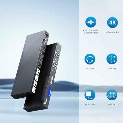 4K 2x2 HDMI Video Wall Controller, 4K@30Hz HDMI Matrix 4 in 4 Out, with 4x1 PIP Multiviewer, Support 3.5mm Audio, 90°,180°,270° Rotation & Web GUI & APP Control, Multiple Splicing Modes - size: 4K@30Hz 4x4 w/Video Wall