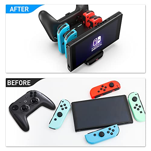 GLDRAM 6 in 1 Switch Charger Dock Station for Nintendo Switch & OLED & Lite, Charging Dock Storage Stand for Nintendo Switch JoyCon and Pro Controller with USB C Charging Cable, Black