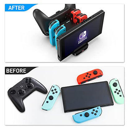 GLDRAM 6 in 1 Switch Charger Dock Station for Nintendo Switch & OLED & Lite, Charging Dock Storage Stand for Nintendo Switch JoyCon and Pro Controller with USB C Charging Cable, Black