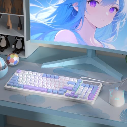 Camiysn Wire Gaming Keyboard, 7 Colorful Rainbow Backlight Classic Gaming Keyboard (BlueWhite-Set) - color: BlueWhite-Set