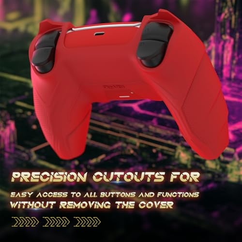 PlayVital Silicone Skin Set for PS5 Controller - Mecha Rhino Design, Anti-Slip Grip Cover Protector Compatible with Charging Dock, with Thumb Grips & Touchpad Sticker - Maple Red & Brick Red - color: Maple Red & Brick Red