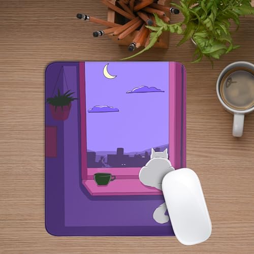 Cute White Cat Square Mouse Pad,Anime Cats Mouse Pads for Wireless Mouse Desk Accessories,10"X8" Travel Mousepad with Non-Slip Rubber Base, Stitched Edge Mouse Pads for Desk,Computers,Laptop,Office - color: S-13