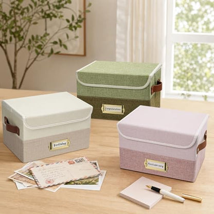 Vienrose Greeting Card Organizer Box, Foldable Storage Box with 20 Removable Dividers and 84 Self-Adhesive Labels, Card Box for Greeting Cards Photos Envelopes Stickers Postcards, Sage & Olive - color: Sage & Olive