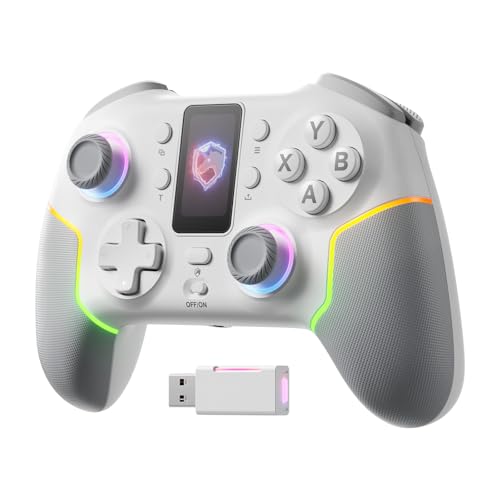 ECHTPower Wireless PC Gaming Controller with TFT Screen, Hall-Effect Joysticks No Drift, 1000Hz Polling, Dual Hall Triggers, Turbo & RGB, Multi-Platform PC Controller for Windows/Switch/Android/iOS - color: White+Grey