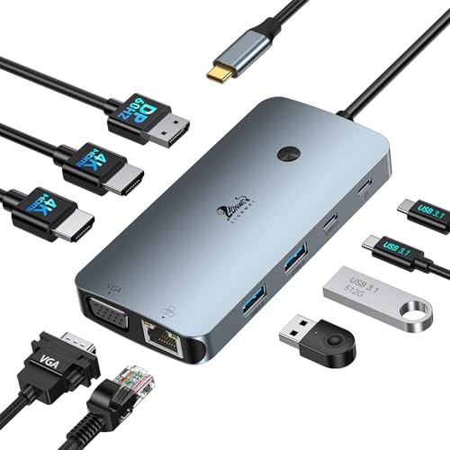 4 Monitors Docking Station 4K HDMI 9-in-1 LIONWEI USB C Hub for Laptop Mac | Dual 4K HDMI+DP+VGA, 100W PD, 5Gbps, with Switching Mode Botton, USB C Dock for MacBook/Dell/HP/Lenovo/Thunderbolt Device - color: 9-in-1 (4 Monitor)