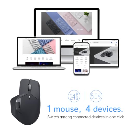 Rapoo MT760 Multi-Device Wireless Mouse, Bluetooth 5.0 and 2.4G Multi-Mode Connection, Up to 4 Devices, 11 Programmable Buttons, 4K DPI, 90 Days Battery Life, PC, Matte Black - color: Matte Black, size: Standard