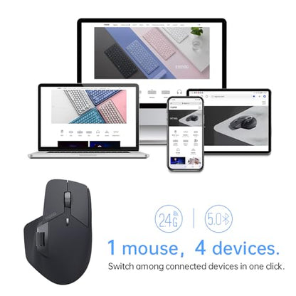 Rapoo MT760 Multi-Device Wireless Mouse, Bluetooth 5.0 and 2.4G Multi-Mode Connection, Up to 4 Devices, 11 Programmable Buttons, 4K DPI, 90 Days Battery Life, PC, Matte Black - color: Matte Black, size: Standard