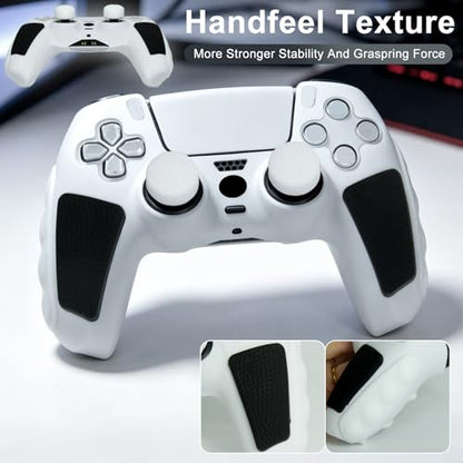 Anti-Slip White PS5 Controller Skin,Soft Thicken Studded Protective Silicone Cover Skin Grips Compatible with PS5/Slim/Pro Controller and 8 PCS Thumb Grips Caps. (White & Black) - color: White & Black