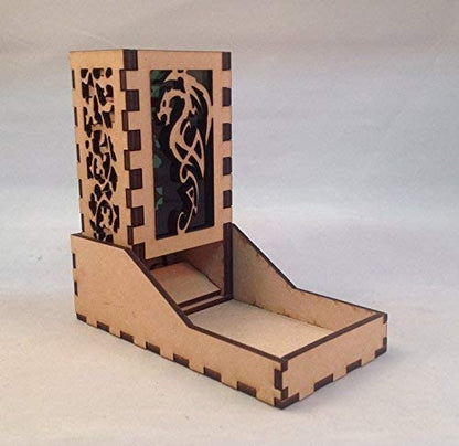 Dragon Mini Dice Tower v4 Green Acrylic Window Laser Cut MDF Unique Gift