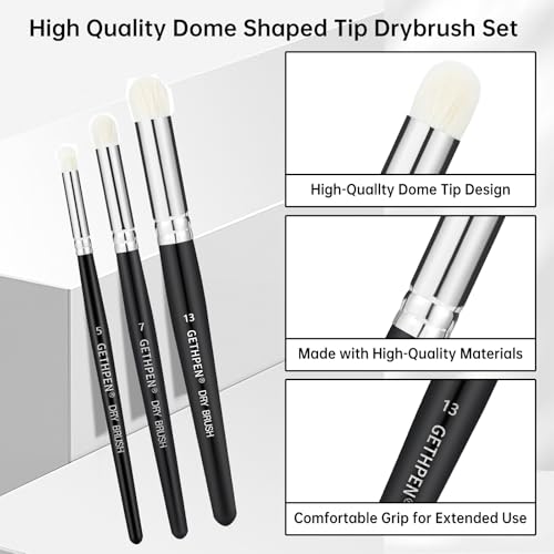 GETHPEN Dry Brush Miniature Painting Set, 5 Sizes Hobby Detail Paint Brush | Drybrush Set, 5PC Hobby Drybrush Paint Brush, Miniature Watercolor Oil Painting,Model, Beginners & Artists - size: 5 Sizes