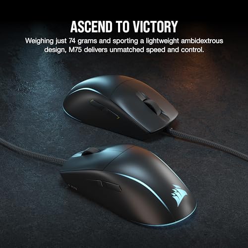 Corsair M75 Wired RGB Lightweight FPS Gaming Mouse – 26,000 DPI – Swappable Side Buttons – PC – Black - color: Black, style: Wired Mouse