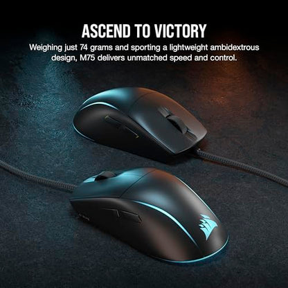 Corsair M75 Wired RGB Lightweight FPS Gaming Mouse – 26,000 DPI – Swappable Side Buttons – PC – Black - color: Black, style: Wired Mouse