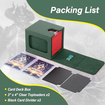 MTG Deck Box, Double Display Window MTG, Commander Deck Box Fits 120+ Single Sleeved Cards, PU Leather Magnetic Closure Card Box with 2 Dividers&2 Toploaders for TCG, CCG, Green - color: Green, size: 1 pack