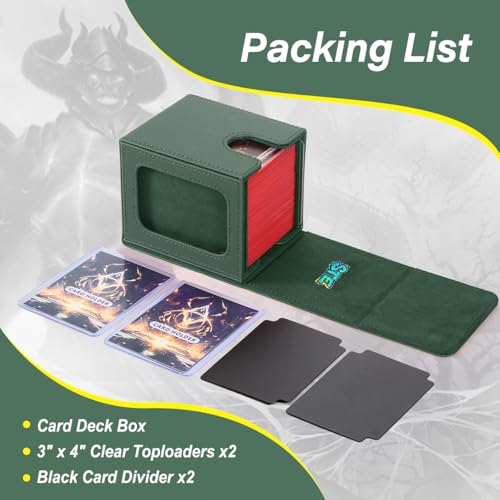 MTG Deck Box, Double Display Window MTG, Commander Deck Box Fits 120+ Single Sleeved Cards, PU Leather Magnetic Closure Card Box with 2 Dividers&2 Toploaders for TCG, CCG, Green - color: Green, size: 1 pack