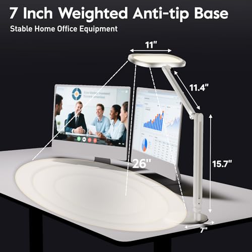 Premium LED Desk Lamp, Dual-Sided Soft Lighting with Knob Remote | Eye-Caring Diffused Light for Home Office, Video Conferencing, Zoom, Reading, Study, Craft, Stepless Dimming & Color, Memory - color: White